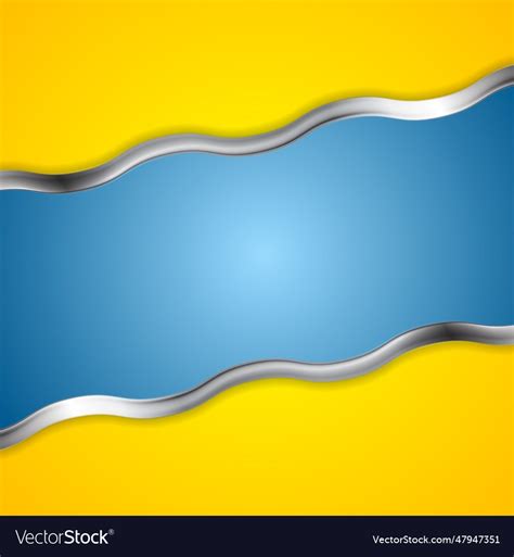 Yellow blue contrast background with metal waves Vector Image