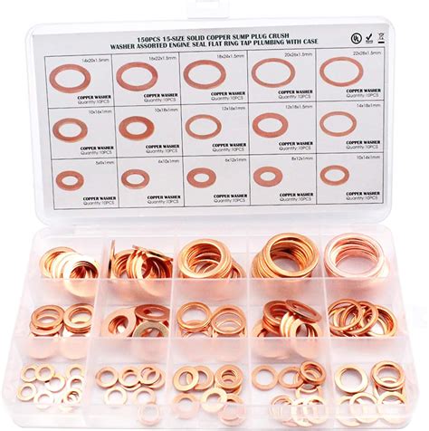 Cersaty 150pcs Rondelle Cuivre Joint Vidange Assortiment Kit M5 M6