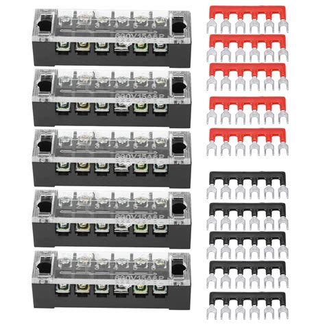 5pcs Dual Row 6 Positions 600v 15a Screw Terminal Block Preinsulated Terminal Barrier Strip