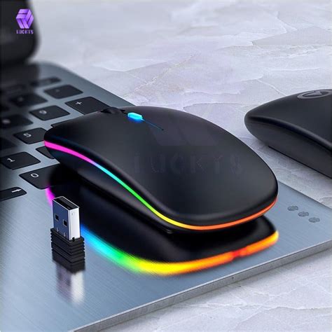 Rainbow LED mouse Rechargeable Wireless mouse 2.4G Optical Slim ...