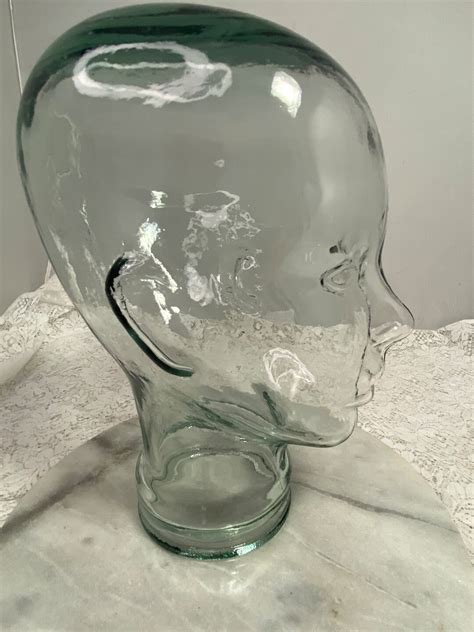 Vintage Clear Glass Mannequin Head Display Authentic Full Size Head Hat Display Wig Holder