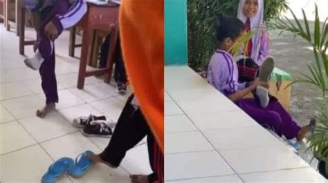 Cuma Punya Sepasang Kakak Beradik Bergantian Pakai Sepatu Demi Bisa