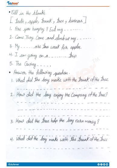 Cbse Class 4 English The Giving Tree Worksheet With Solutions