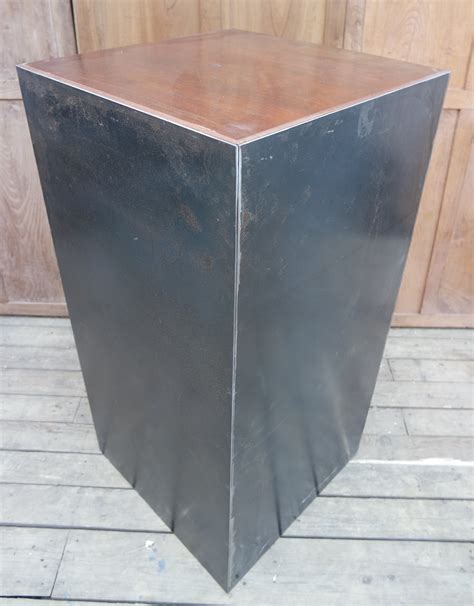 Plate Steel Plinth With Inset Salvaged Mahogany Top Hire Only