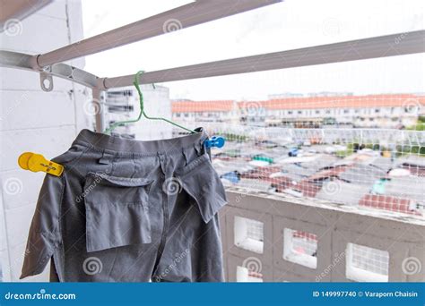 Pants Hanging On Laundry Indoor Stock Photo Image Of Line Hold