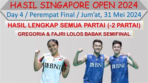 Hasil Singapore Open 2024 Hari Ini Day 4 Perempat Final Gregoria