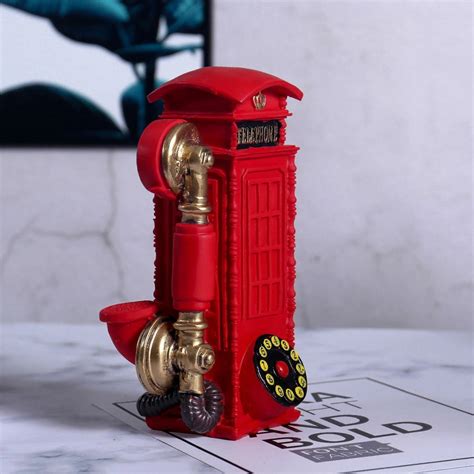 European Style Retro Telephone Booth Model Resin Statue Piggy Bank