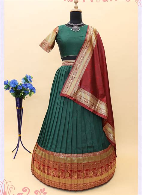 Buy Green Banarasi Jacquard Traditional Wear Weaving Pattu Lehenga