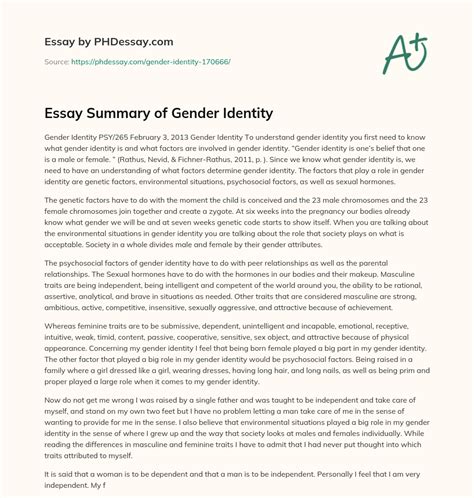 Essay Summary Of Gender Identity