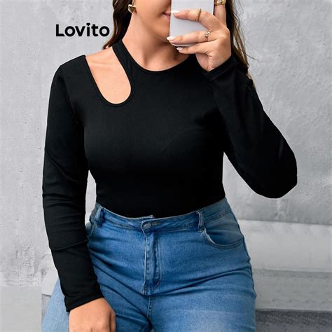 Lovito Camisetas Plus Size Curvas Casuais Recorte Liso Plus Size