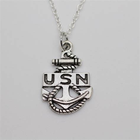 United States Navy Charm Necklace Silver Us Navy Anchor