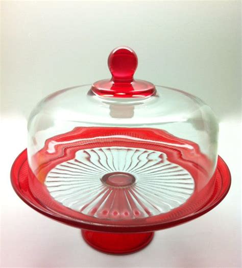 Full Size Covered Cake Stand Painted Cherry Red Item By Marshhome