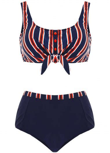 Rotita Striped High Waisted Bowknot Bikini Set Rotita Usd