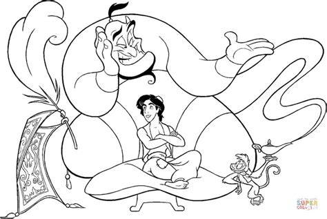 Dibujo De Aladdin Con Su Genio Para Colorear Dibujos Para Colorear