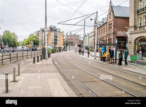 Tram Line And Bus Stop At The Leidseplein Square At Amsterdam The ...