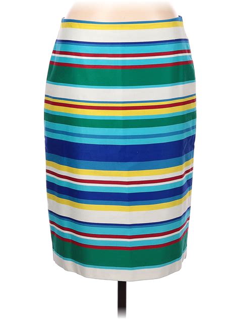 Talbots 100 Cotton Stripes Multi Color Blue Formal Skirt Size 8 72