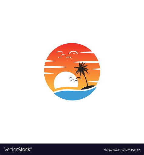 Beach Sunset Logo Design Icon Element Royalty Free Vector