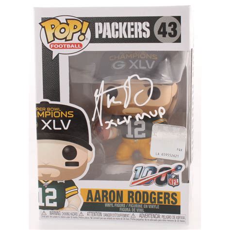 Aaron Rodgers Signed Packers 43 Funko Pop Vinyl Figure Inscribed XLV