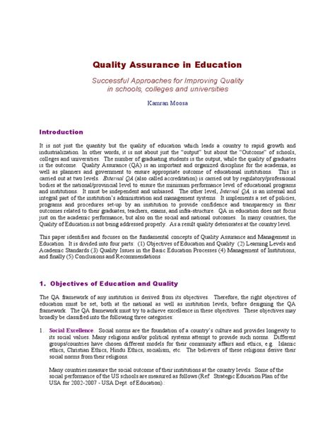 Quality Assurance In Education Pdf Teachers Curriculum