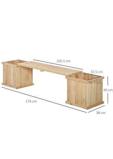 Outsunny 37l Wooden Garden Planter And Bench Combination Garden Raised Bed 176 X 38 X 40 Cm Matalan