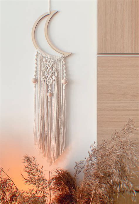 Moon Dream Catcher Macrame Wall Hanging Makrama Boho Home Etsy