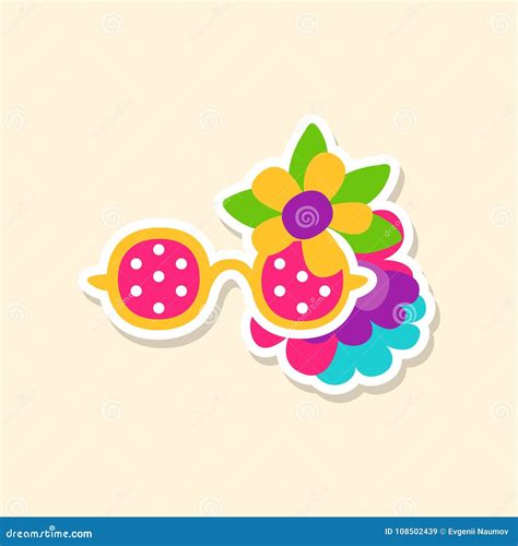 Hippie Sun Glasses and Flowers, Cute Sticker in Bright Colors, Fashion ...