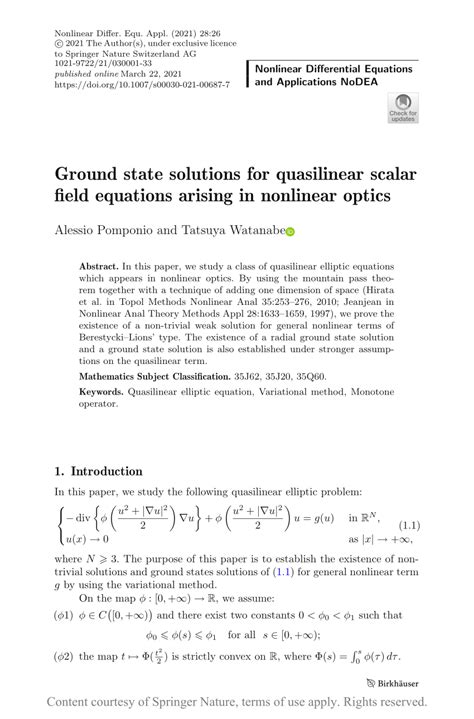 Ground State Solutions For Quasilinear Scalar Field Equations Arising