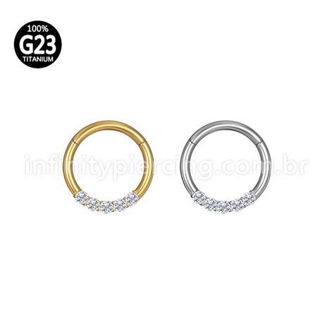 Piercing Argola Titânio Segmento Articulado 5 Pedras Zircônia