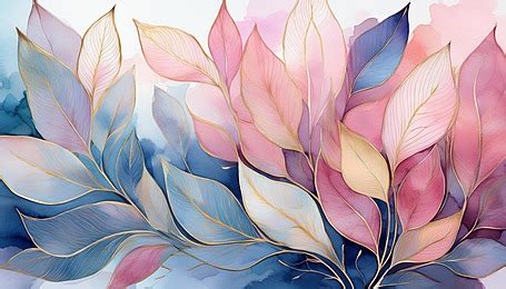 Dusty Blue Watercolor Leaves With Gold Frame Background, Dusty Blue ...