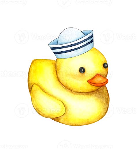 Watercolor Illustration Of A Small Yellow Carved Sailor Duck