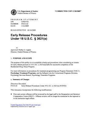 Fillable Online Bop Early Release Procedures Under U S C E