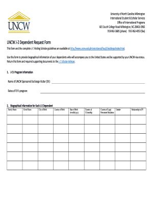 Fillable Online Uncw Uncw J Dependent Request Form Fax Email Print