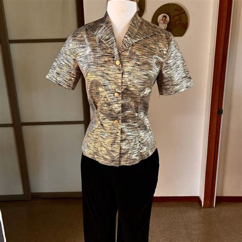 1950s Vintage Shimmery Gold Metallic Lurex Lame Blouse S Etsy