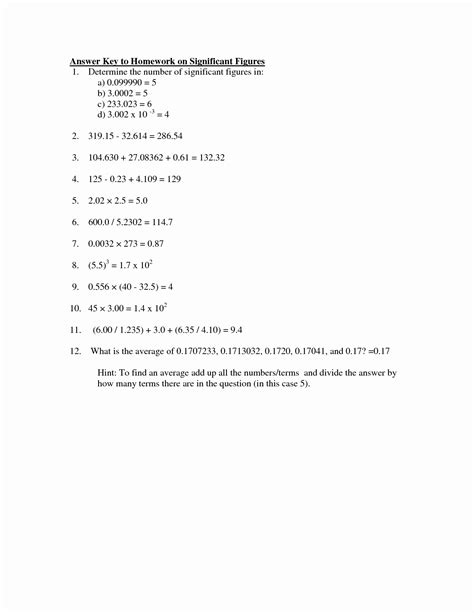Significant Figures Worksheet 2 Answer Key - Printable And Enjoyable