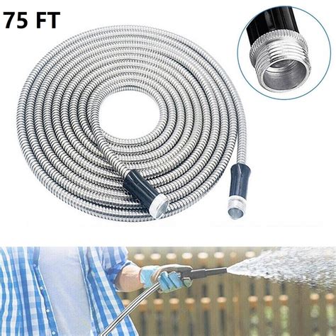 304 Stainless Steel Water Garden Hose 75ft W Nozzle Connector Flexible