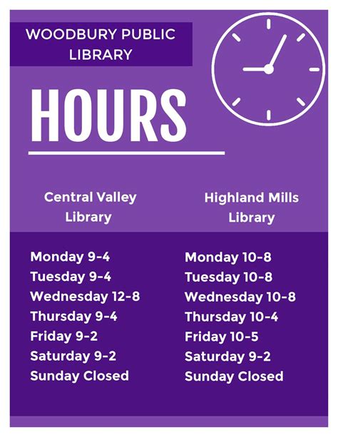 WPL Branch Hours | Woodbury Public Library