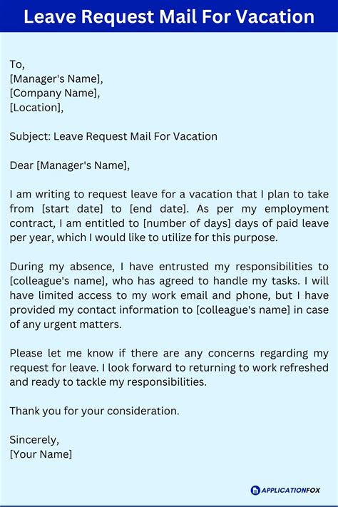 Samples Leave Request Mail To Manager For Vacation