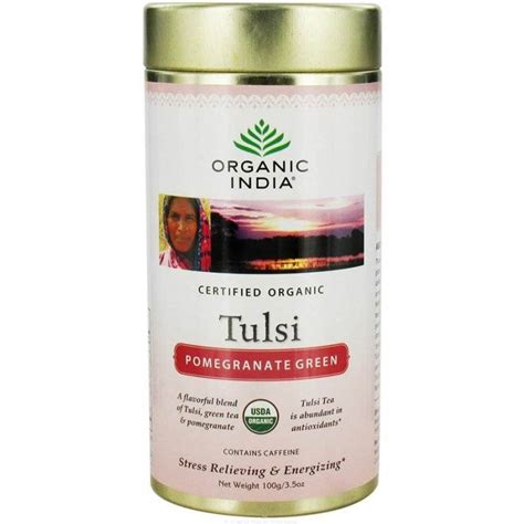 Organic India Tulsi Tea Pomegranate Green Canister Wcaffeine 35 Oz