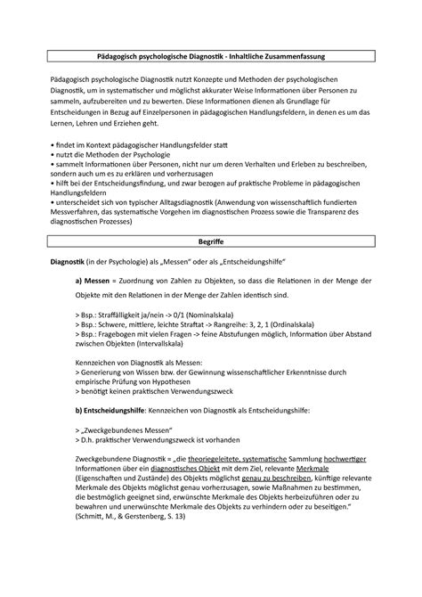 Zusammenfassung Diagnostik Pädagogisch psychologische Diagnostik