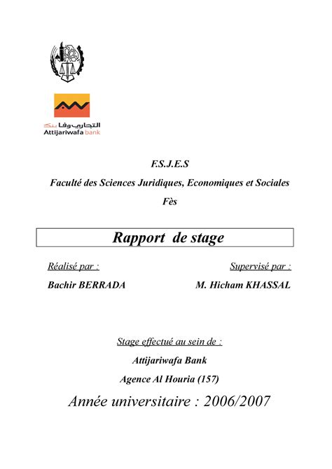 Rapport de Stage Banque Attijari Wafa Bank R2 F S J E Faculté des