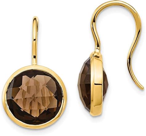 Amazon 14k Yellow Gold Smoky Quartz Earrings 25x15 Mm Clothing