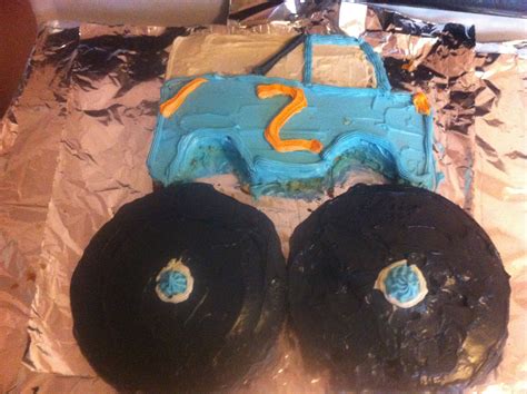 Monster Truck Birthday Cake Super Easy I Just Used A 13x9 Cake Pan And 2 8x8 Round C