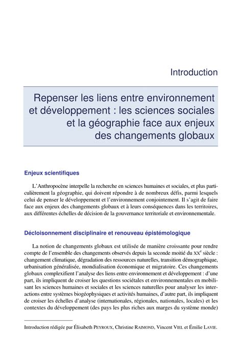 Pdf Repenser Les Liens Entre Environnement Et D Veloppement Les