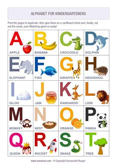 Alphabet With Pictures For Kindergarteners Printable Memozor