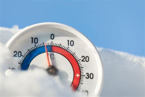 Outdoor Thermometer In Snow Shows Sub Zero Temperature Winter Weather Concept Stock Image