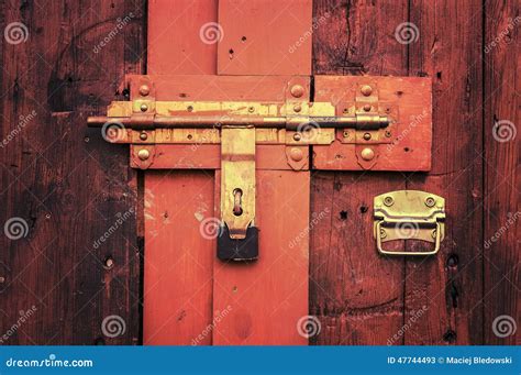 Retro Vintage Style Picture Of Wooden Door With Lock Stock Image