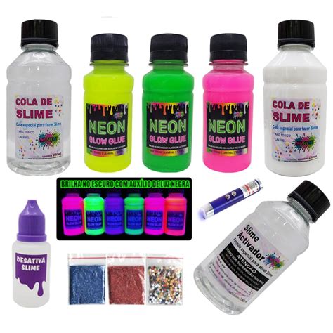 Kit Fazer Slime Colas Neon Luz Negra Novidade Ine Slime Shopee Brasil