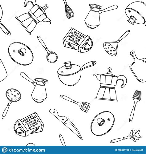 Kitchen Tools Seamless Vector Pattern Hand Drawn Illustration Isolated