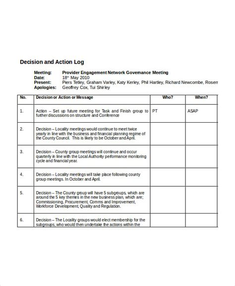 Action Log Template 12 Free Printable Word Excel And Pdf Layouts