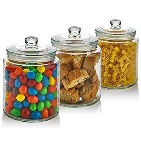 3 Pc 30oz Clear Glass Storage Jar with Lids - Airtight Food Jars ...